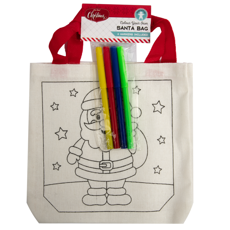 Gray Art Star Christmas Colour Your Own Santa Bag with Markers Christmas