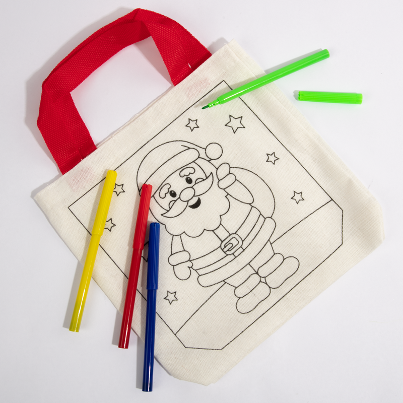 Light Gray Art Star Christmas Colour Your Own Santa Bag with Markers Christmas