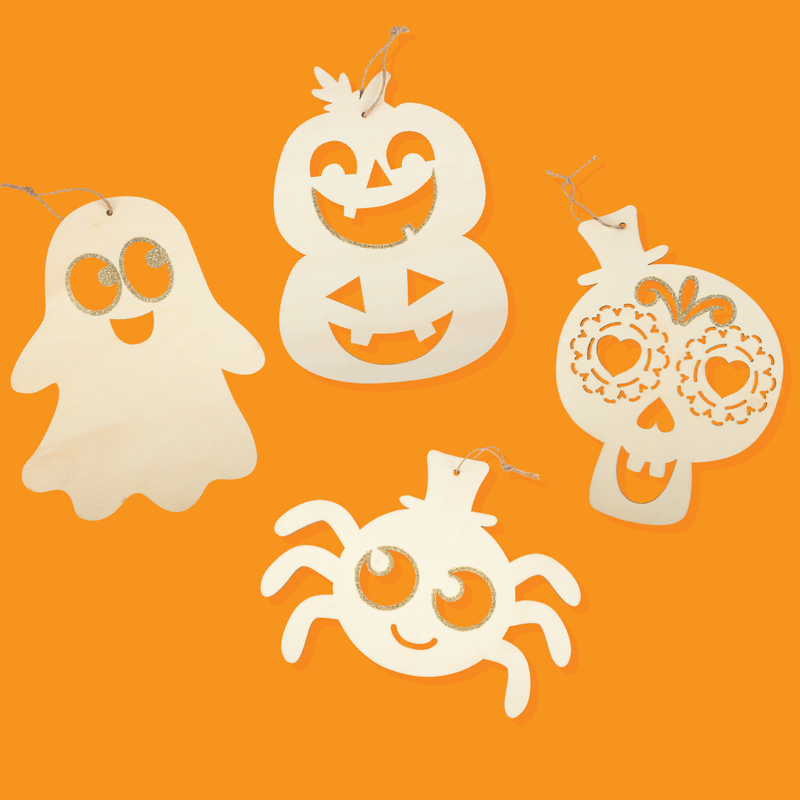 Antique White Art Star Halloween Decorate Your Own Plywood Hanging Characters 4pc Halloween