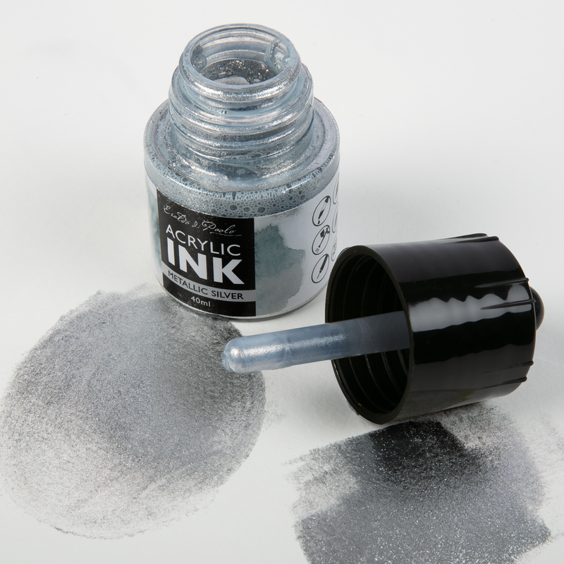 Light Gray Eraldo Di Paolo Acrylic Ink 40ml  - Metallic Silver Inks