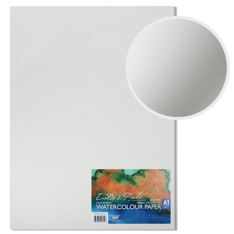 Light Gray Eraldo Di Paolo 100% Cotton Cold Press Watercolour Paper 300gsm Pack of 5 A1 Sheets (594x841mm) Paper Packs and Rolls