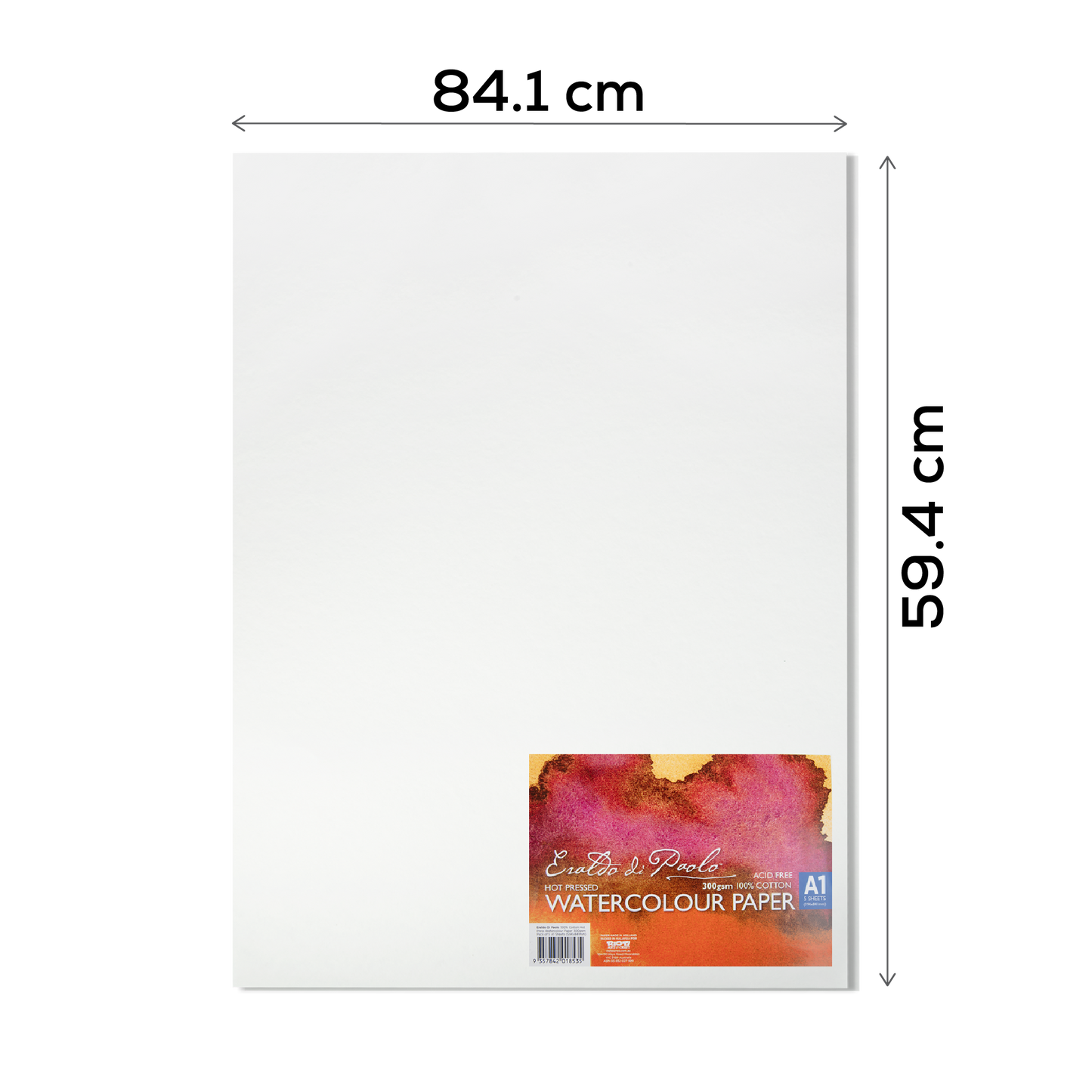 White Smoke Eraldo di Paolo 100% Cotton Hot Press Watercolour Paper 300gsm Pack of 5 A1 Sheets (594x841mm) Watercolour Paper