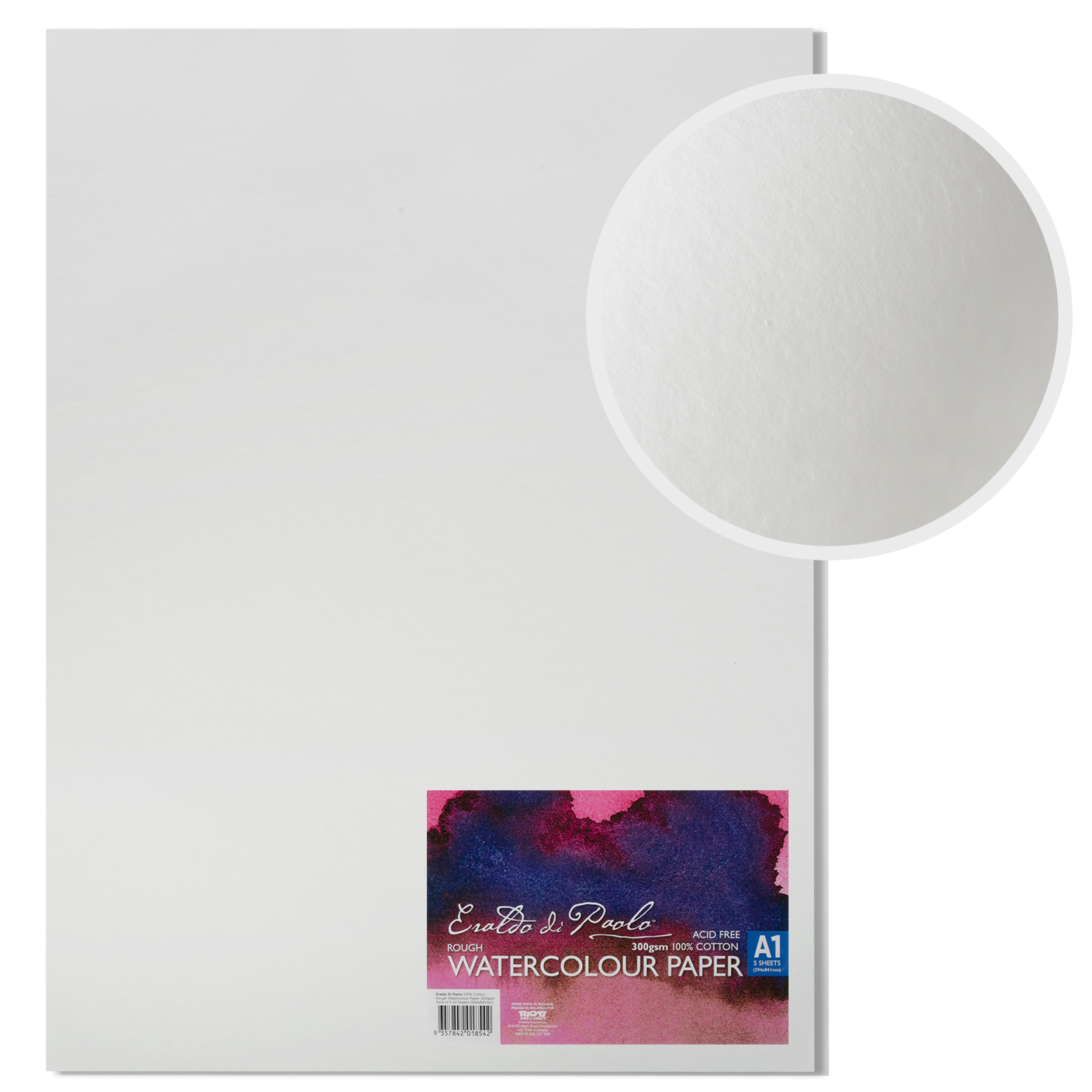 Light Gray Eraldo di Paolo 100% Cotton Rough  Watercolour Paper 300gsm Pack of 5 A1 Sheets (594x841mm) Watercolour Paper