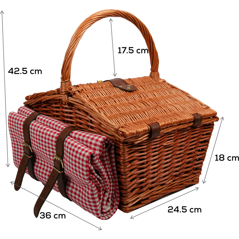 Saddle Brown Urban Crafter Deluxe Insulated Willow Picnic Basket and Mat Set for 2 people 42 x 30 x 20cm Boxes