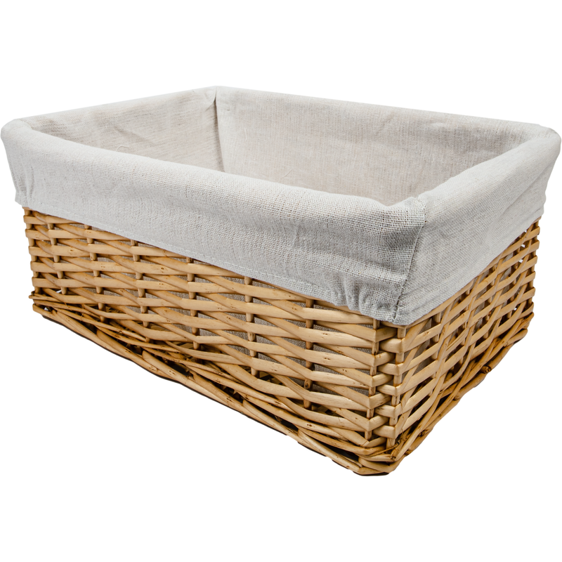 Gray Urban Crafter Natural Split Willow Rectangular Storage Basket with White Fabric Lining Medium 35 x 25 x 15cm Boxes
