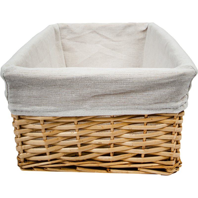 Gray Urban Crafter Natural Split Willow Rectangular Storage Basket with White Fabric Lining Medium 35 x 25 x 15cm Boxes