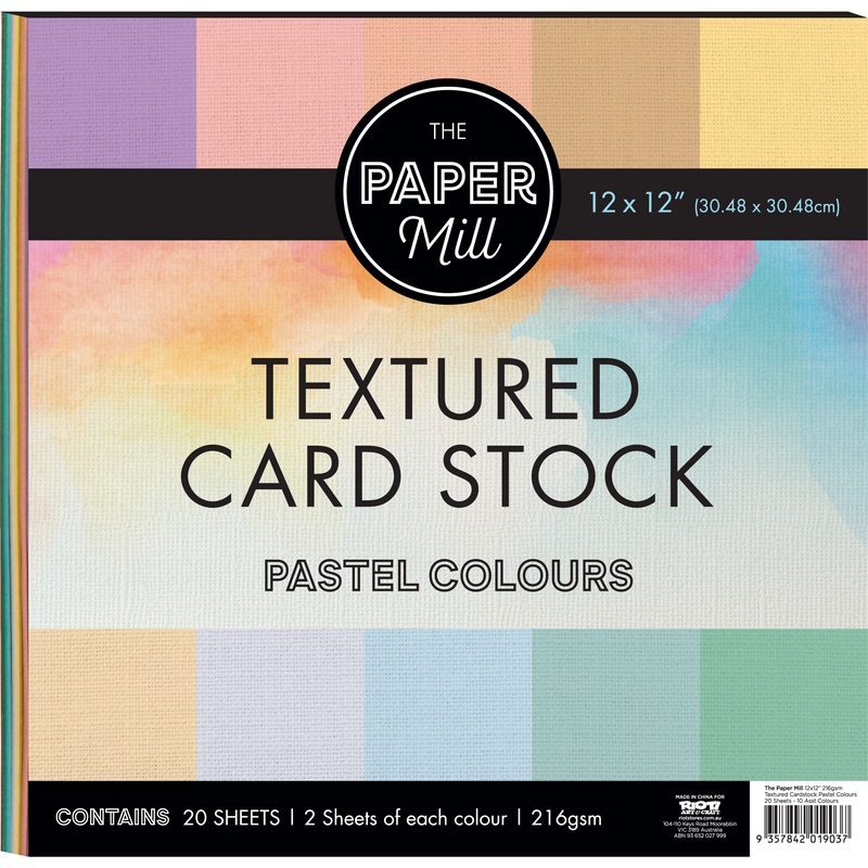 Light Gray Paper Mill 12 x 12 inch 216gsm Textured Cardstock Pastel Colours 20 Sheets Cardstock