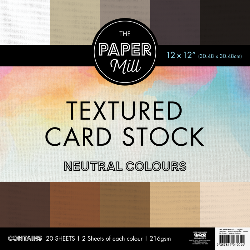 Black Paper Mill 12 x 12 inch 216gsm Textured Cardstock Neutral Colours 20 Sheets Cardstock