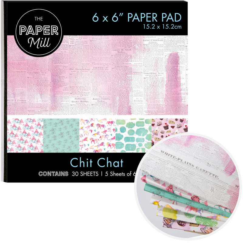 Black Paper Mill 6 x 6 inch Printed Paper Pad 30 sheets Chit Chat Cardstock