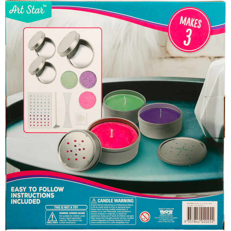 Dark Cyan Art Star Make Your Own Wax Candle Tins (Makes 3) Kids Craft Kits