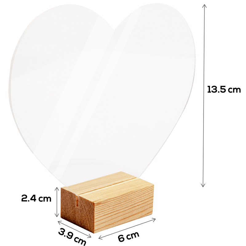 White Smoke Urban Crafter Free Standing Heart Shaped Acrylic Table Sign Blank with Wooden Base 16x18x3cm (3 Piece) Craft Basics