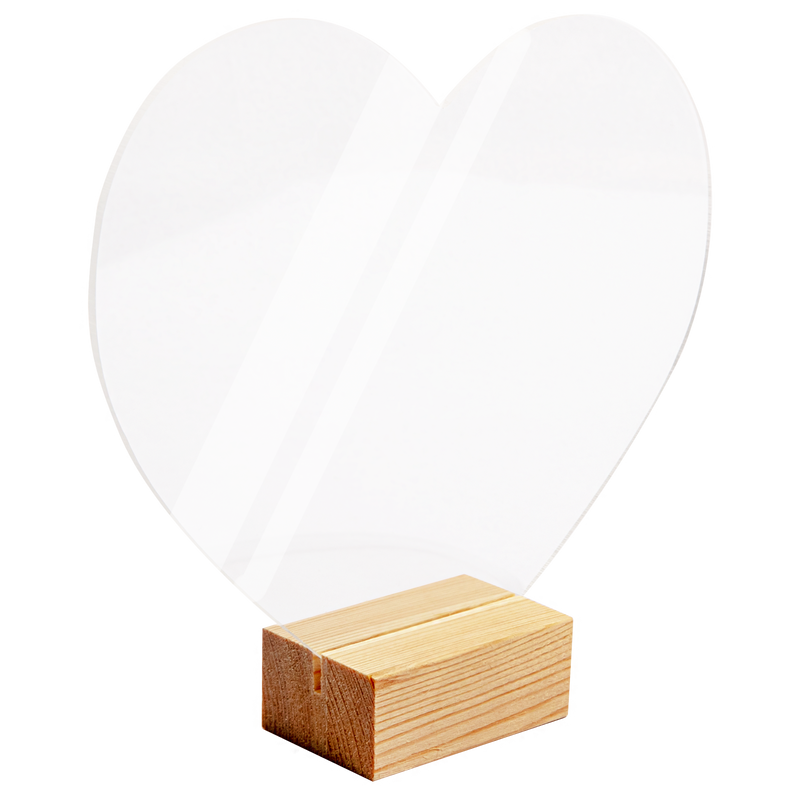 White Smoke Urban Crafter Free Standing Heart Shaped Acrylic Table Sign Blank with Wooden Base 16x18x3cm (3 Piece) Craft Basics