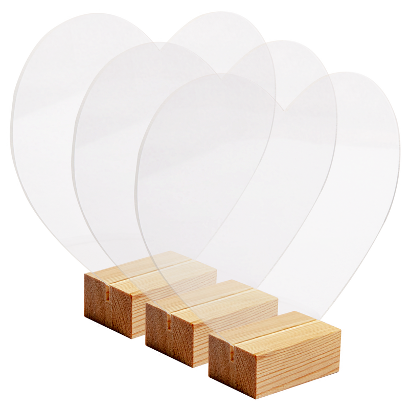 Antique White Urban Crafter Free Standing Heart Shaped Acrylic Table Sign Blank with Wooden Base 16x18x3cm (3 Piece) Craft Basics