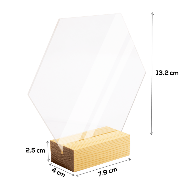 Seashell Urban Crafter Free Standing Hexagon Shaped Acrylic Table Sign Blank with Wooden Base 16x15.5x3cm (3 Piece) Craft Basics
