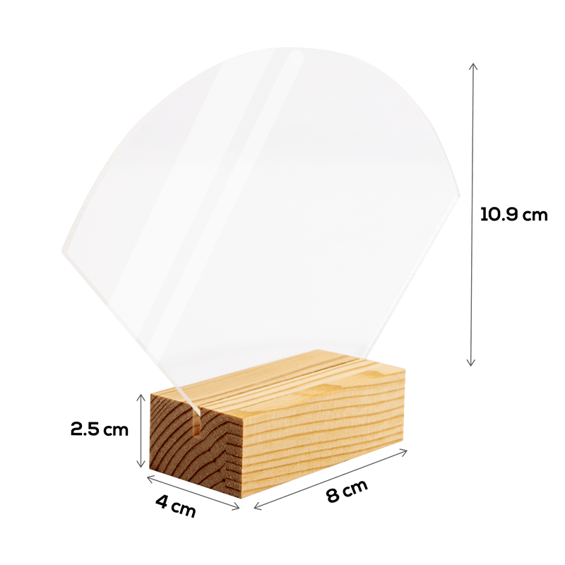 Beige Urban Crafter Free Standing Fan Shaped Acrylic Table Sign Blank with Wooden Base 19x13x3cm (3 Piece) Craft Basics