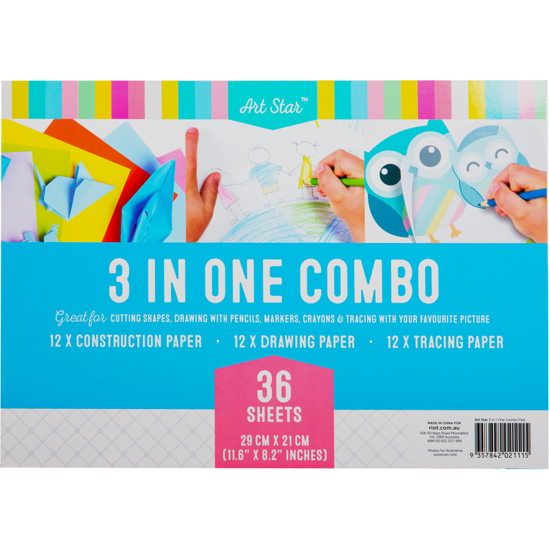 Light Gray Art Star A4 Combo Pad Construction, Drawing, Tracing Paper 36 Sheets Kids Paper and Pads