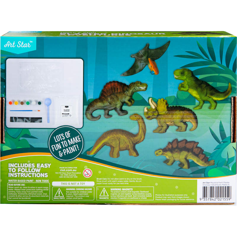 Sea Green Art Star Mould and Paint Plaster Dinosaur Adventures (6 Magnets) Kids Craft Kits