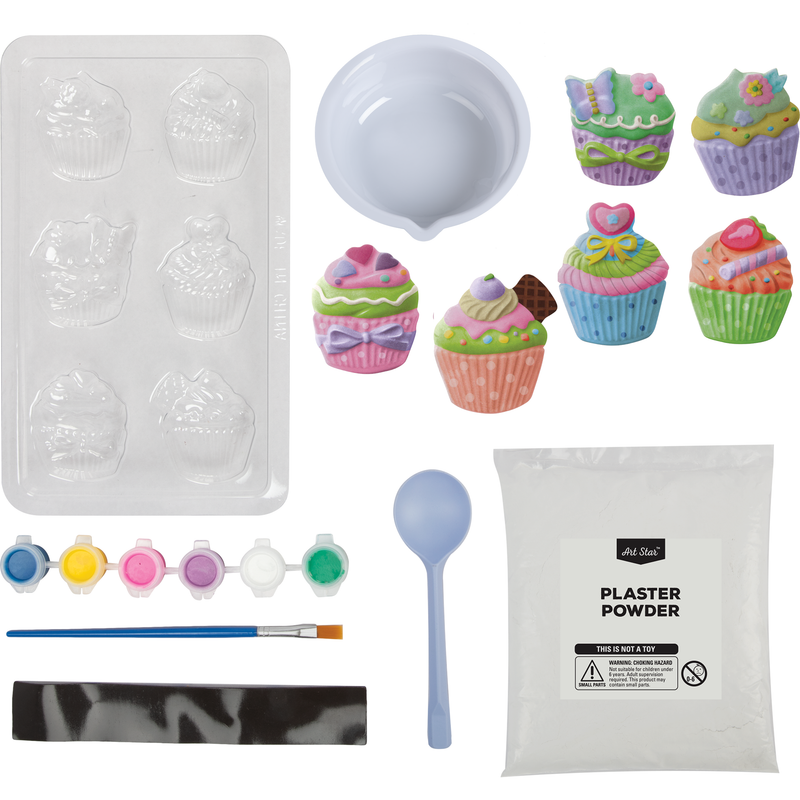 Light Gray Art Star Mould and Paint Plaster Cupcakes  (6 Magnets) Kids Craft Kits