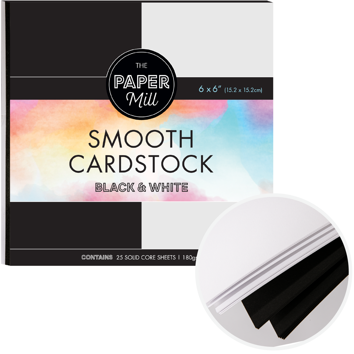 Light Gray The Paper Mill Coloured Core Smooth Cardstock 180gsm 15x15cm (6 x 6") 25 Sheets Black & White Paper Craft