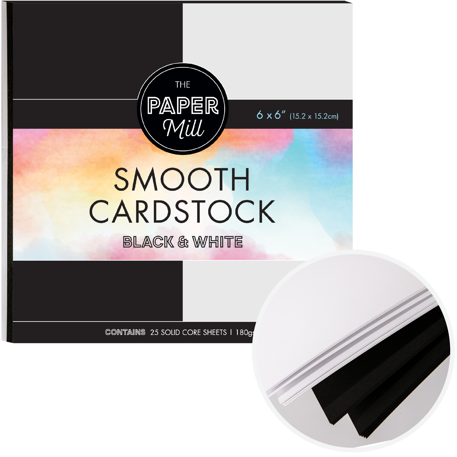 Light Gray The Paper Mill Coloured Core Smooth Cardstock 180gsm 15x15cm (6 x 6") 25 Sheets Black & White Paper Craft