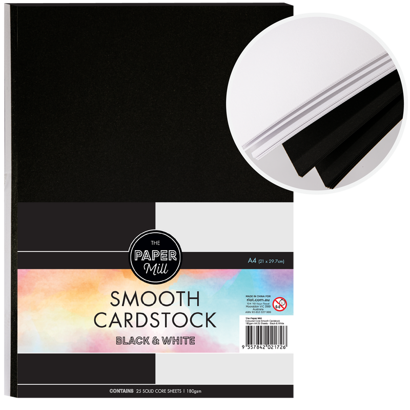 Light Gray The Paper Mill Coloured Core Smooth Cardstock 180gsm A4 25 Sheets Black & White Paper Craft