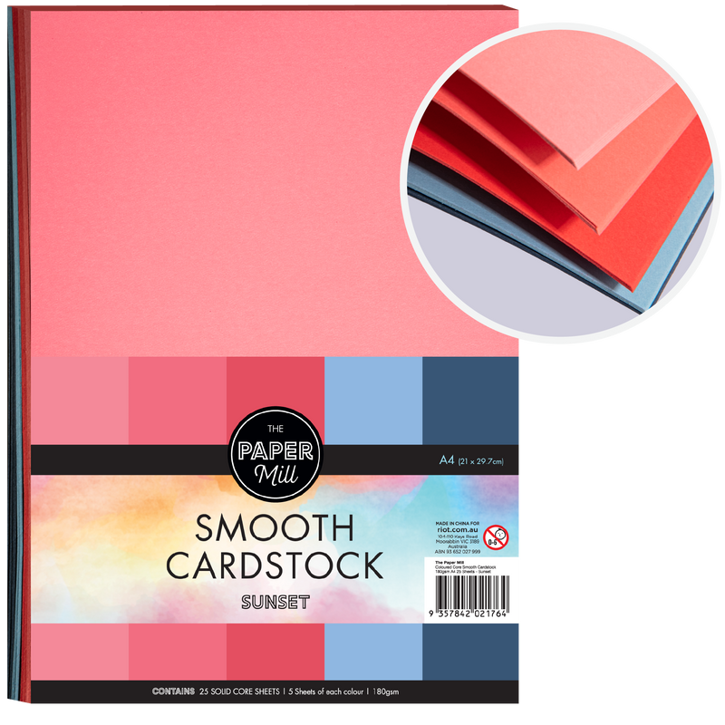Light Coral The Paper Mill Coloured Core Smooth Cardstock 180gsm A4 25 Sheets Sunset Paper Craft