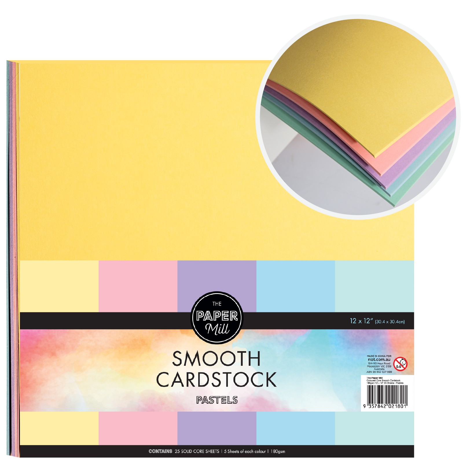 The Paper Mill Coloured Core Smooth Cardstock 180gsm 30x30cm (12 x 12"