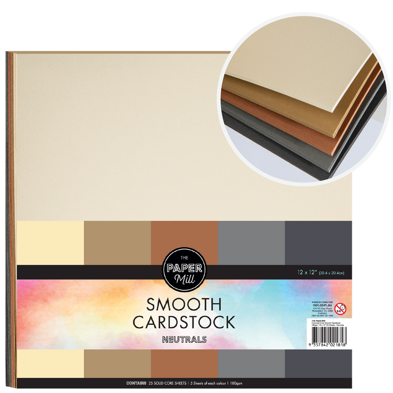 Light Gray The Paper Mill Coloured Core Smooth Cardstock 180gsm 30x30cm (12 x 12") 25 Sheets Neutrals Paper Craft