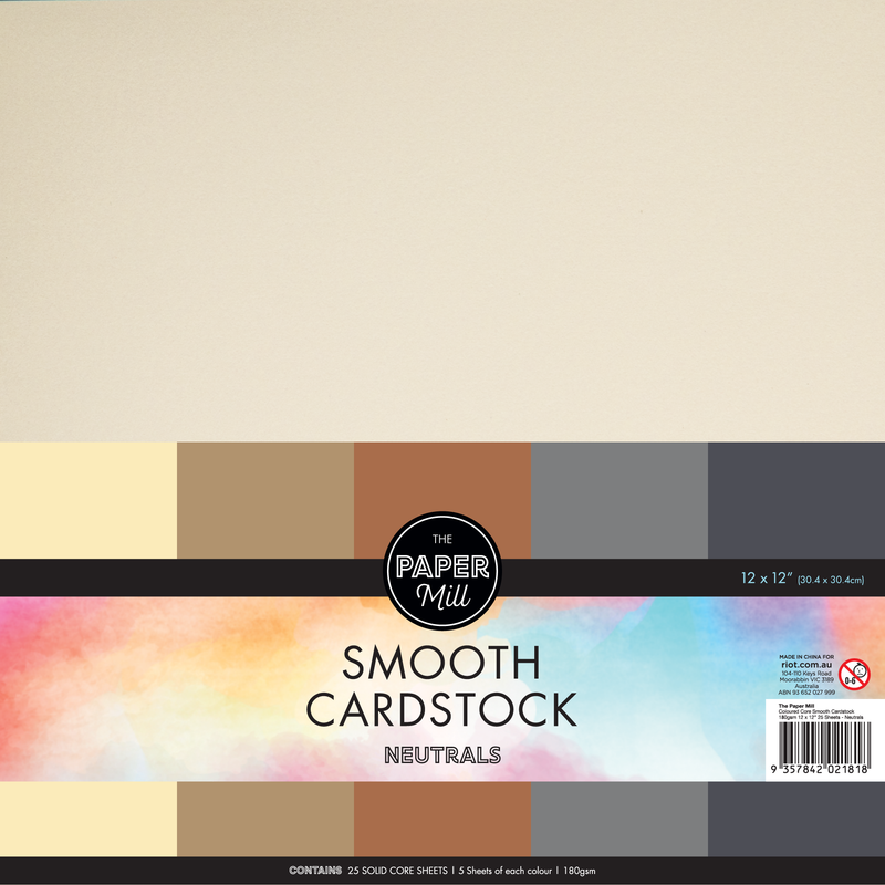 Light Gray The Paper Mill Coloured Core Smooth Cardstock 180gsm 30x30cm (12 x 12") 25 Sheets Neutrals Paper Craft