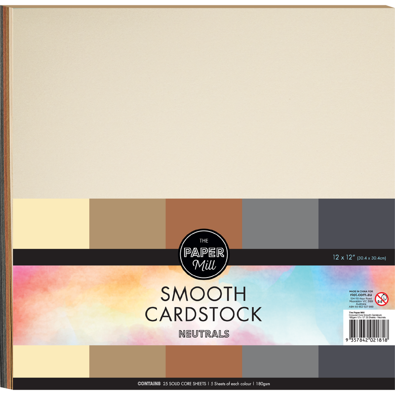 Light Gray The Paper Mill Coloured Core Smooth Cardstock 180gsm 30x30cm (12 x 12") 25 Sheets Neutrals Paper Craft