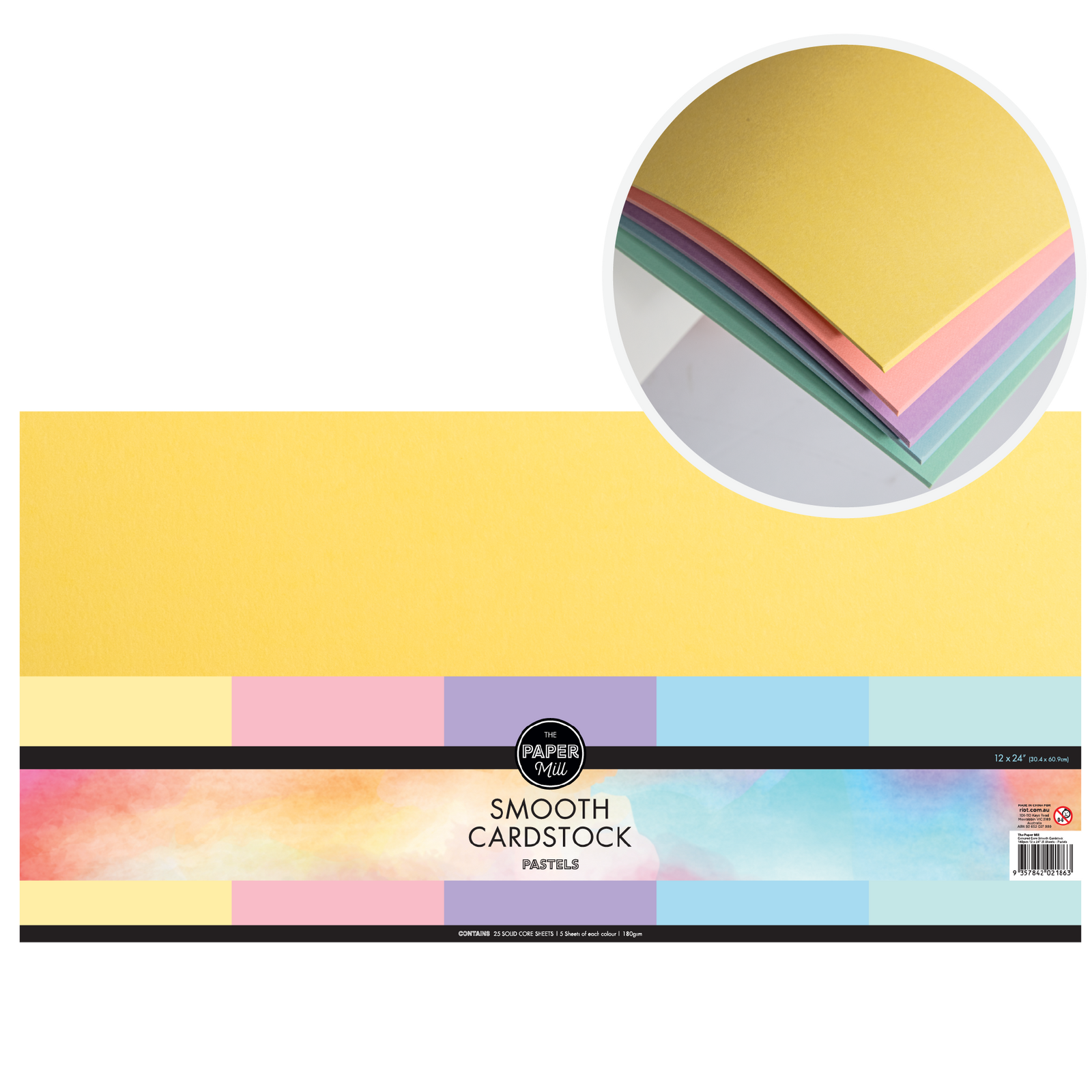 The Paper Mill Coloured Core Smooth Cardstock 180gsm 30x60cm (12 x 24"