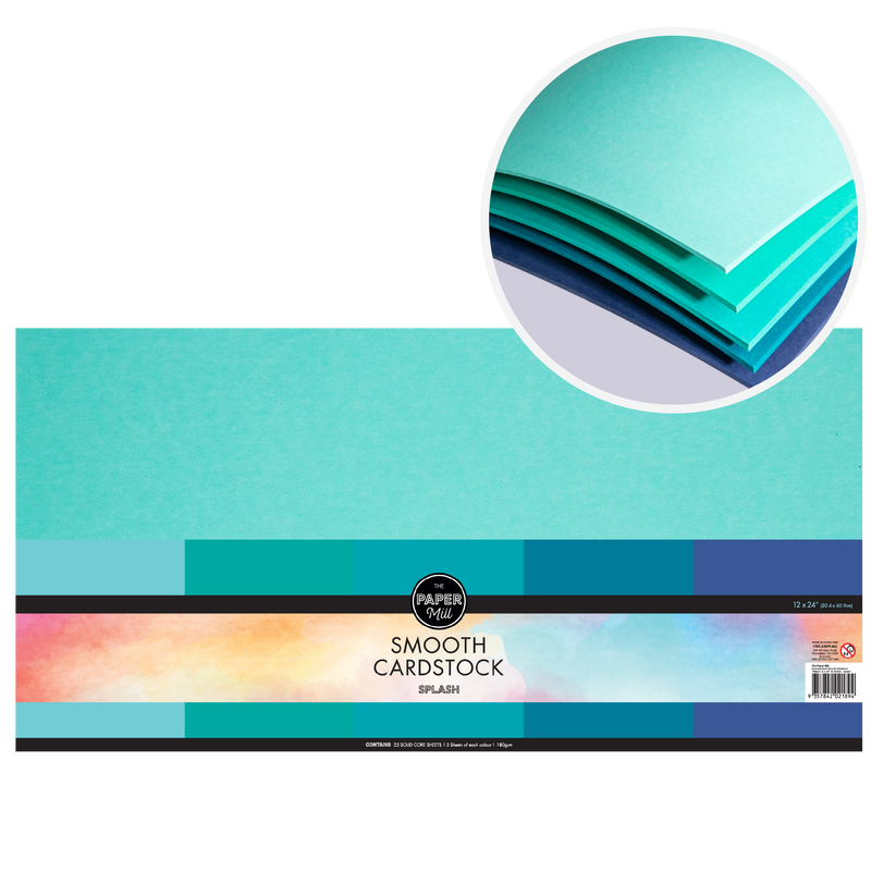 Sky Blue The Paper Mill Coloured Core Smooth Cardstock 180gsm 30x60cm (12 x 24") 15 Sheets Splash Paper Craft