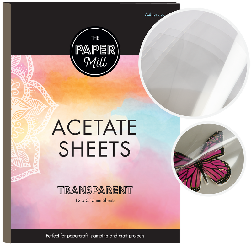 The Paper Mill Clear Acetate Sheets 0.15mm Thick A4 12 Sheets