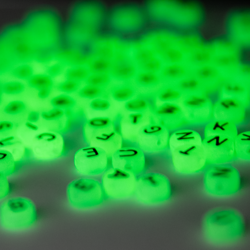 Lime Green Art Star Glow In The Dark Flat Round Alphabet Beads 4 x 7mm 300 Piece Pack Kids Craft Basics