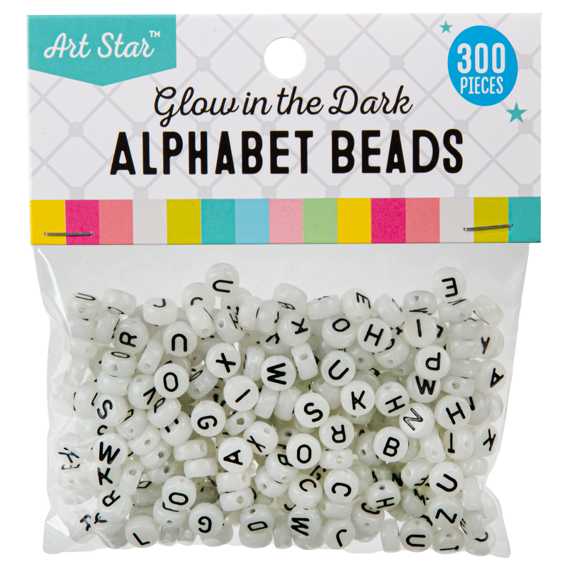 Light Gray Art Star Glow In The Dark Flat Round Alphabet Beads 4 x 7mm 300 Piece Pack Kids Craft Basics