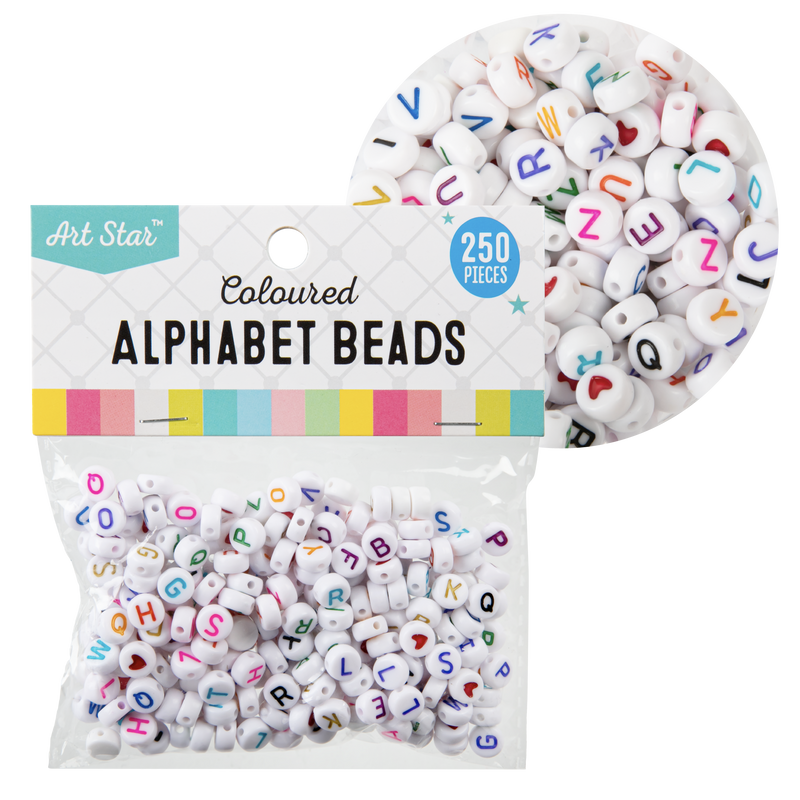 Light Gray Art Star Assorted Colour Flat Round Alphabet Beads 4 x 7mm 250 Piece Pack Kids Craft Basics