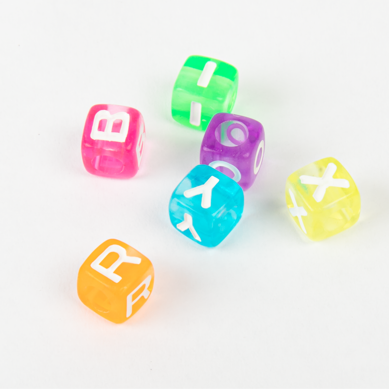 White Smoke Art Star Assorted Colour Translucent Cube Alphabet Beads 7 x 7mm 160 Piece Pack Kids Craft Basics