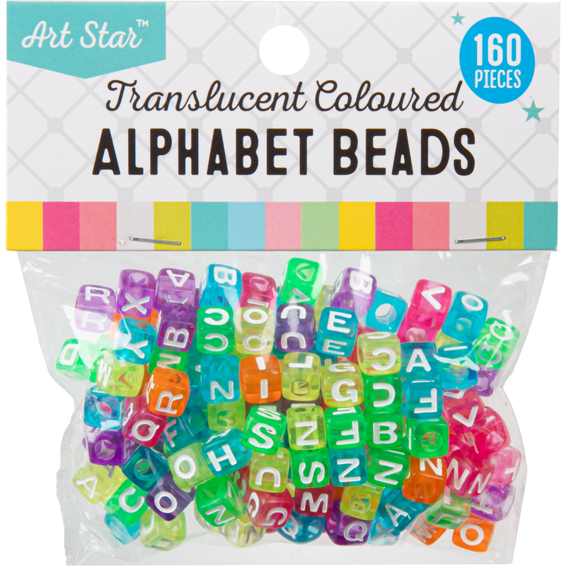 Dark Cyan Art Star Assorted Colour Translucent Cube Alphabet Beads 7 x 7mm 160 Piece Pack Kids Craft Basics