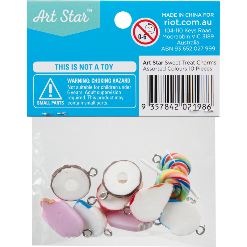 Light Sea Green Art Star Assorted Design Sweet Treat Charms 10 Piece Pack Kids Craft Basics