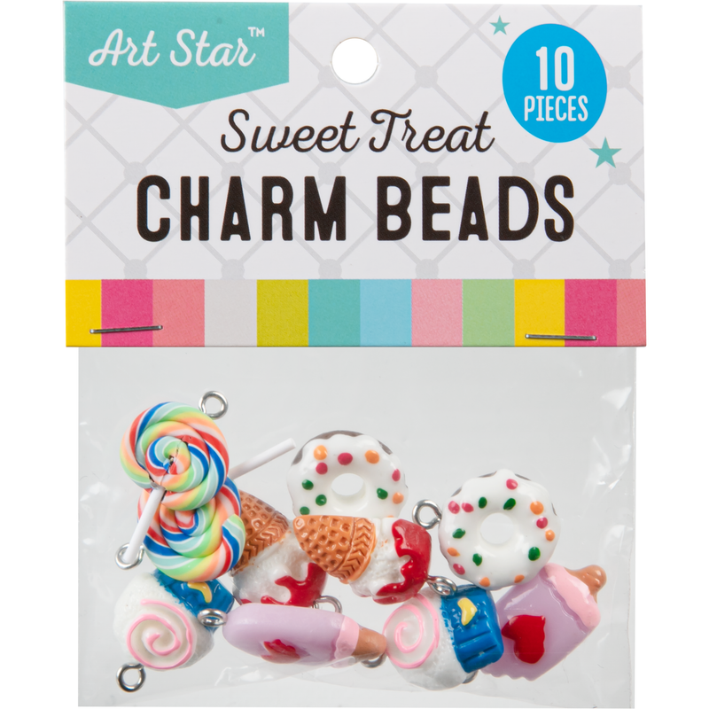 Light Gray Art Star Assorted Design Sweet Treat Charms 10 Piece Pack Kids Craft Basics