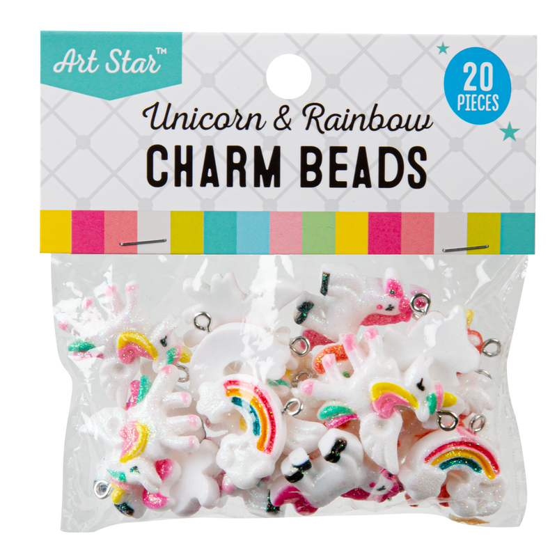 Light Gray Art Star Assorted Design Unicorn and Rainbow Charm 20 Piece Pack Kids Craft Basics