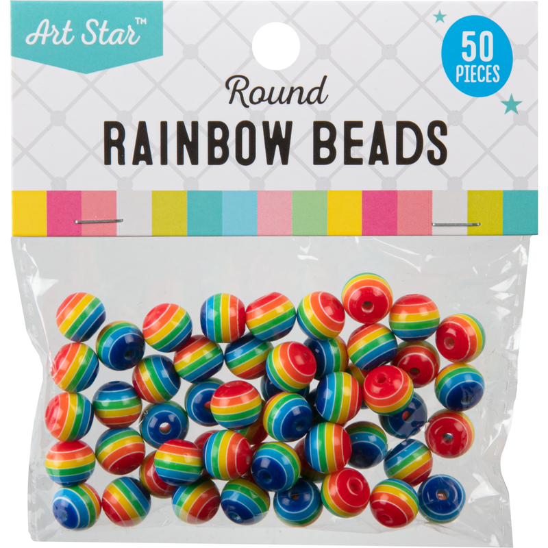 Dark Slate Gray Art Star Rainbow Colour Round Beads 9 x 10mm 50 Piece Pack Kids Craft Basics