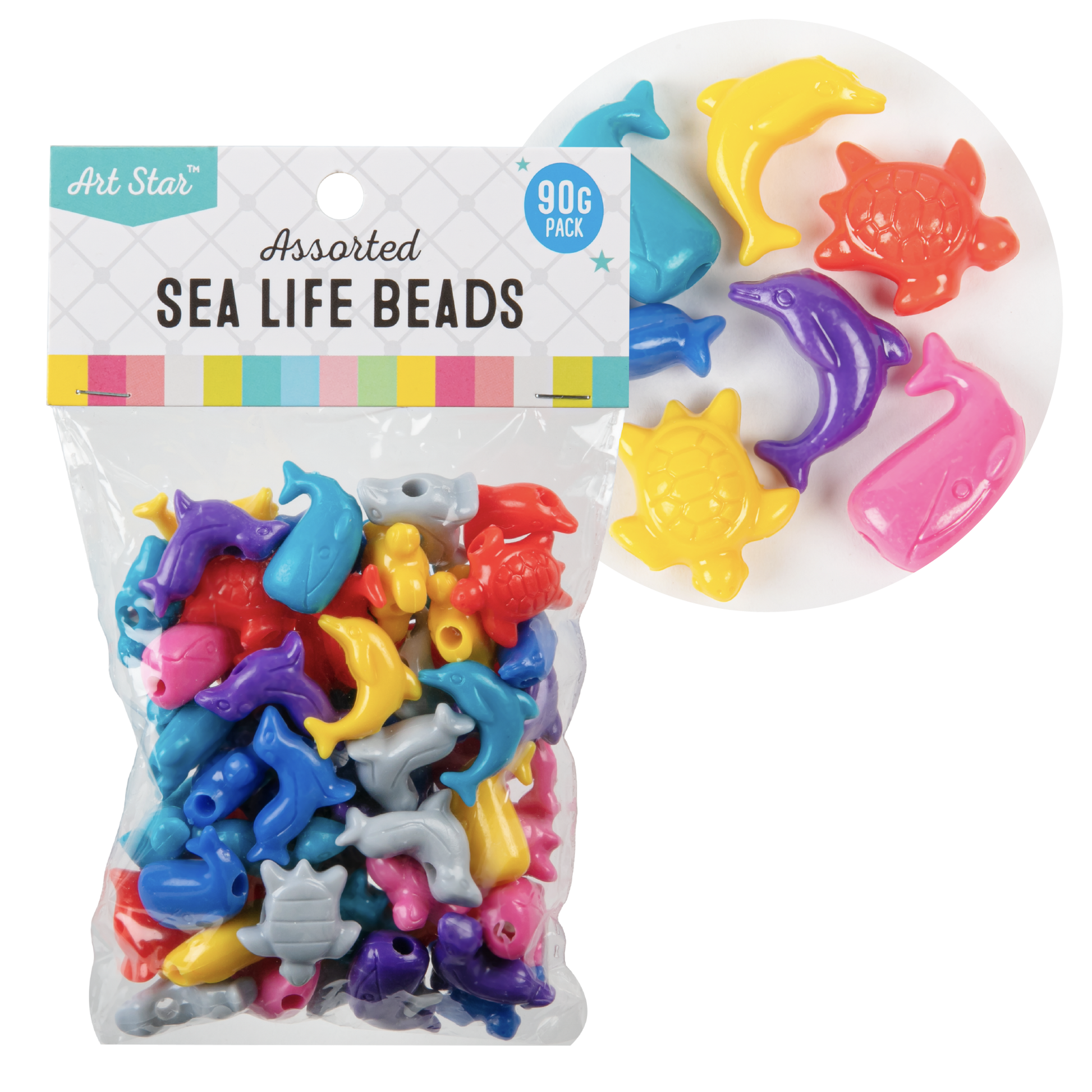 Light Gray Art Star Assorted Colour and Design Sea Life Beads 90g Pack Kids Craft Basics