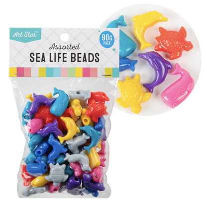 Light Gray Art Star Assorted Colour and Design Sea Life Beads 90g Pack Kids Craft Basics