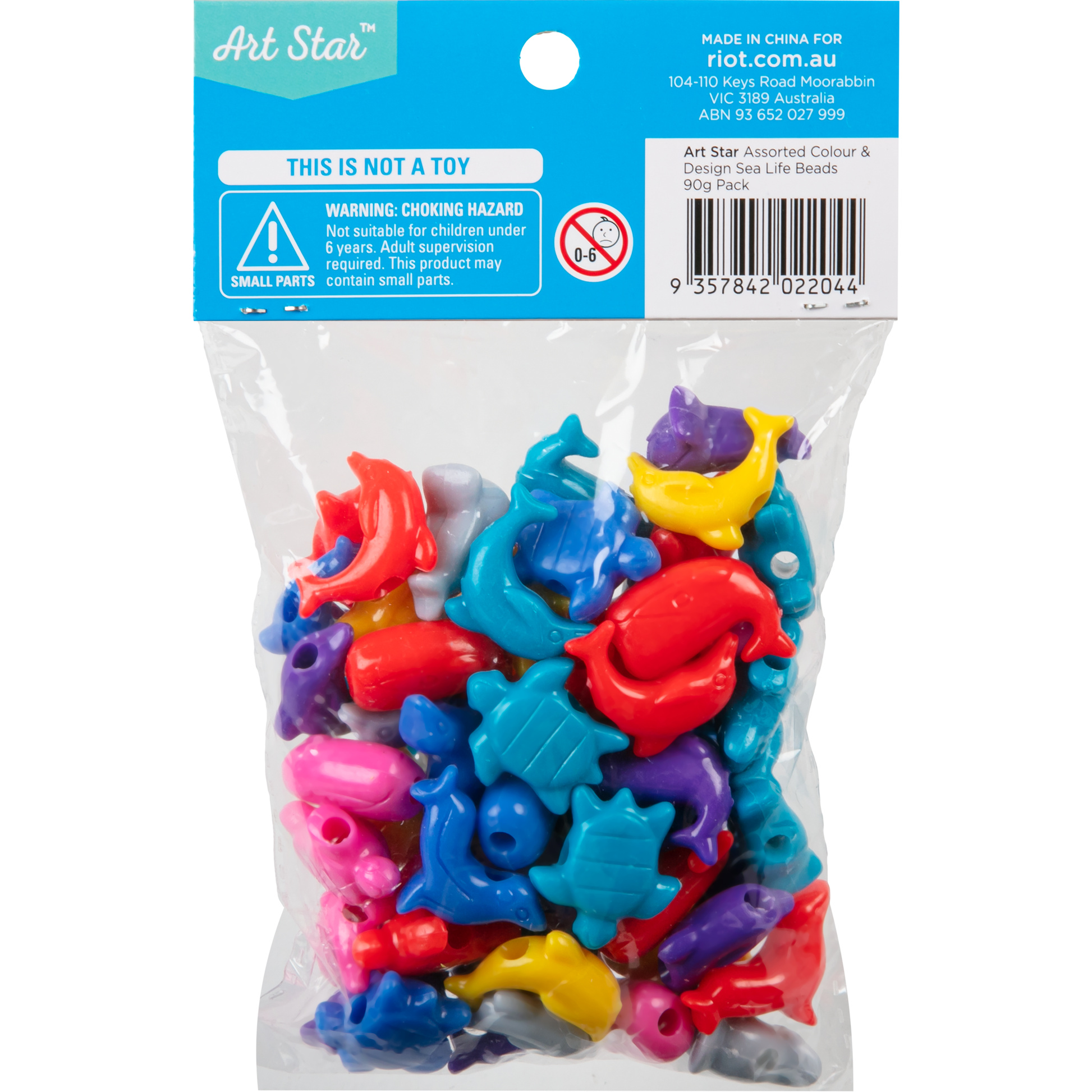 Dark Cyan Art Star Assorted Colour and Design Sea Life Beads 90g Pack Kids Craft Basics