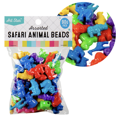 Dark Slate Blue Art Star Assorted Colour and Design Safari Animal Beads 90g Pack Kids Craft Basics