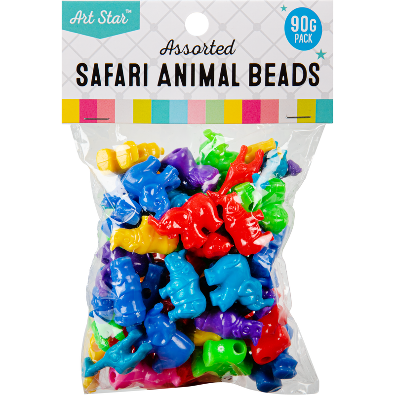 Light Gray Art Star Assorted Colour and Design Safari Animal Beads 90g Pack Kids Craft Basics