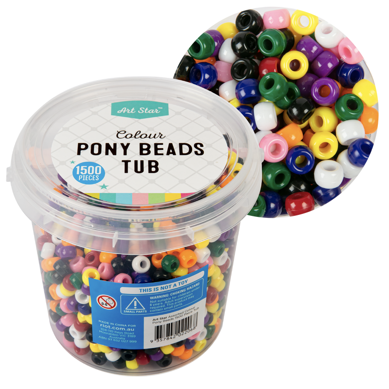 Dark Slate Gray Art Star Assorted Colour Pony Beads 6 x 9mm 1500 Piece Tub Kids Craft Basics