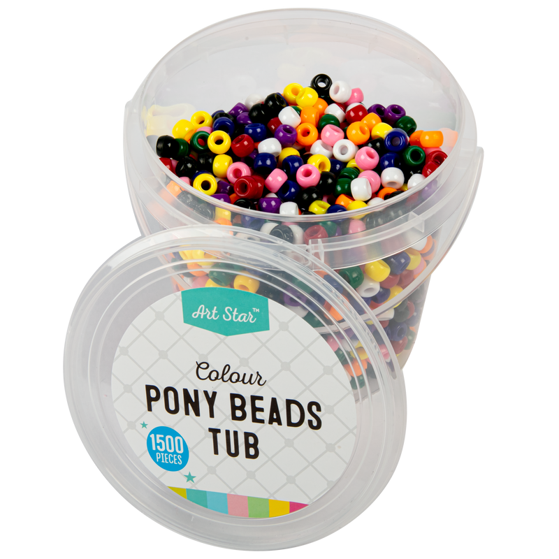 Light Gray Art Star Assorted Colour Pony Beads 6 x 9mm 1500 Piece Tub Kids Craft Basics