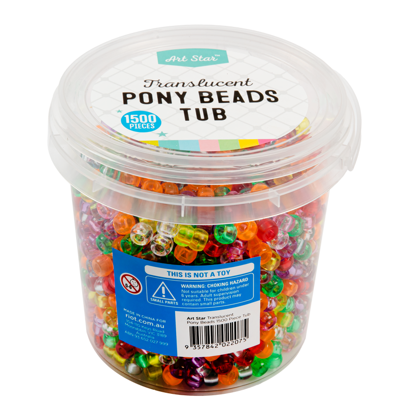 Light Gray Art Star Translucent Pony Beads 6 x 9mm 1500 Piece Tub Kids Craft Basics